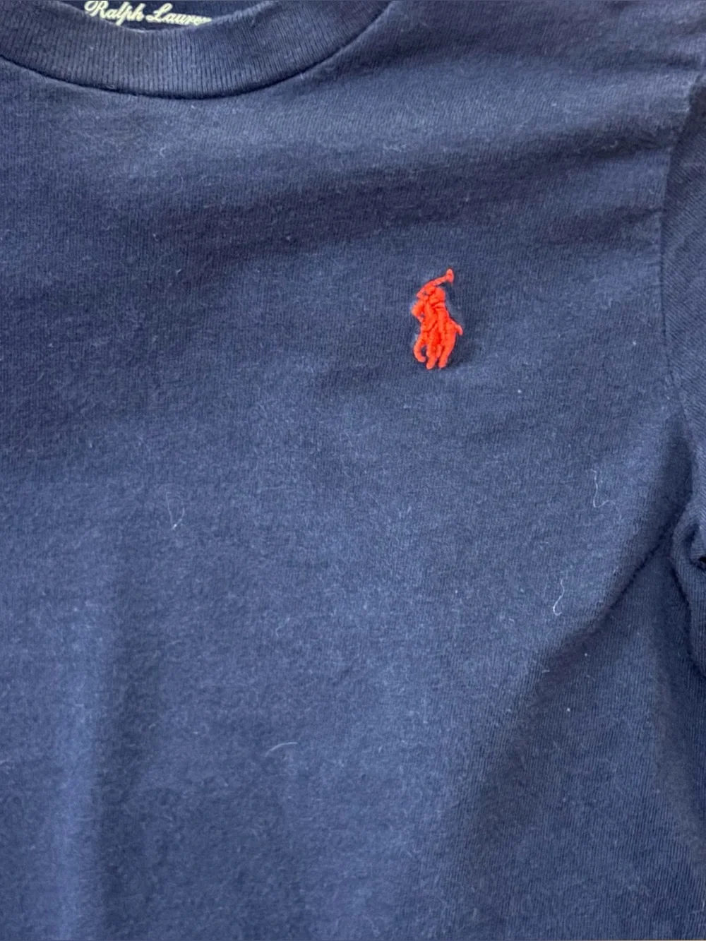Ralph Lauren Boys' Navy Blue Cotton Knit Tee w/Red Polo Pony Size 12 Months